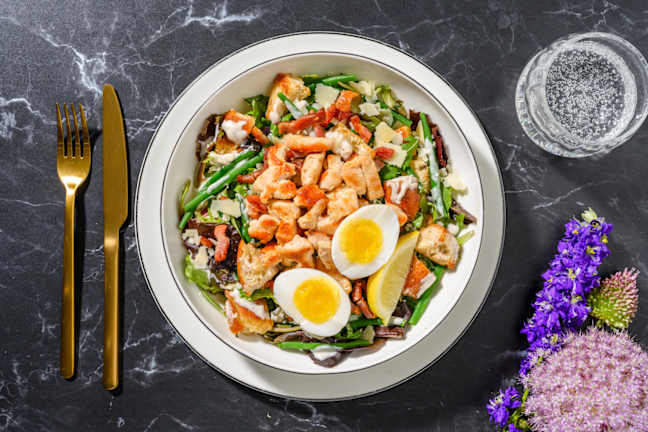 Salade façon César : lardons & grana padano AOP