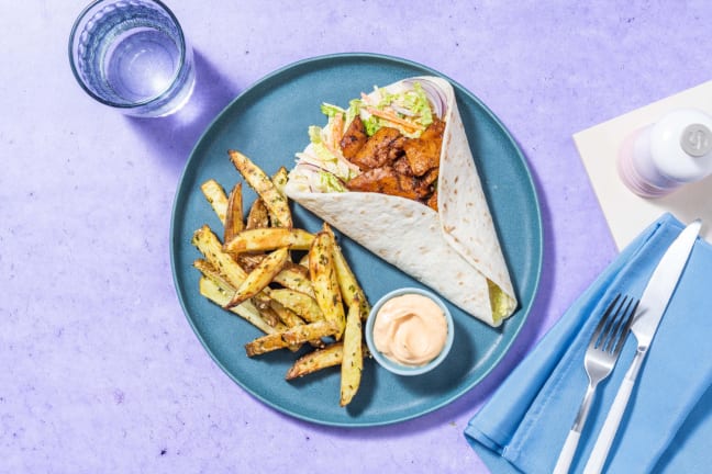 Shawarma-inspireret veggiestrimler-wraps