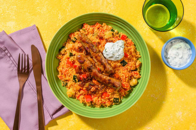 Varkensworstjes met gekruide tomatencouscous