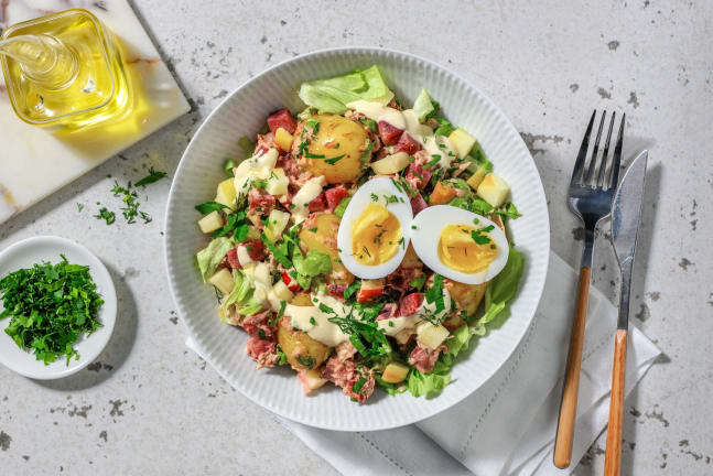 Tonijn-krieltjessalade met honing-mosterddressing 