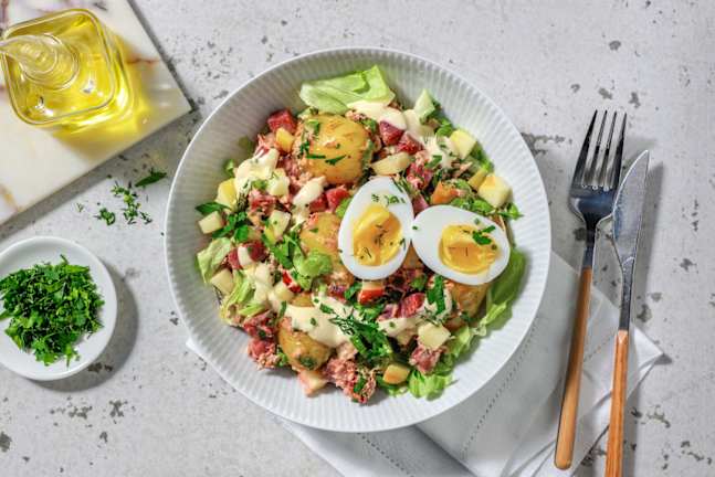 Salade de grenailles au thon et sauce miel-moutarde