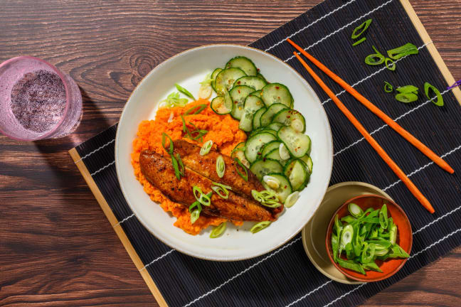 Teriyaki-Fischfilet auf Ingwer-Süßkartoffelstampf