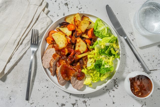 Schweinefiletstücke in Aprikosensauce