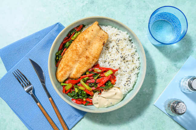 Crumbed Fish & Garlic Rice Bowl