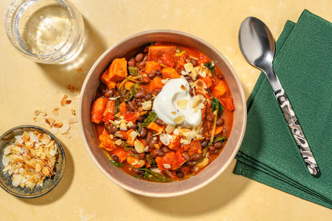 Warming Harissa, Black Bean and Sweet Potato Bowl