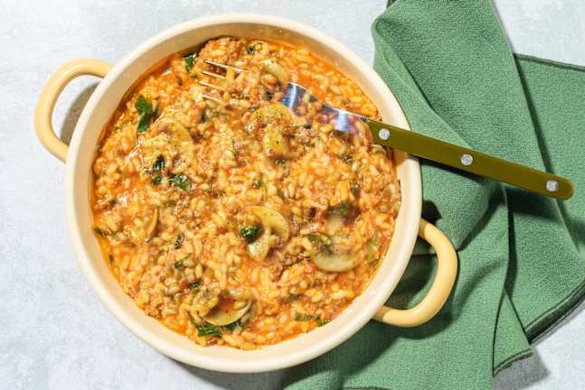 Oven-Baked Cheesy Gochujang Beef Risotto