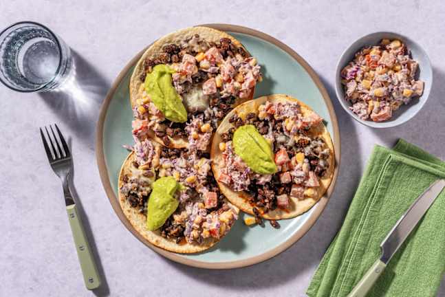 Black Bean Tostadas with Avocado Salsa