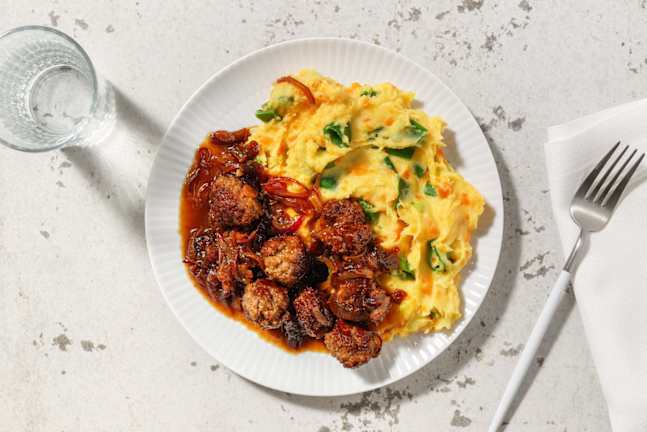 Stoemp de carotte et boulettes de cerf à la provençale