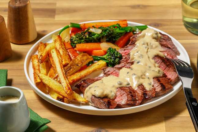 Grillet steak og cremet pebersauce