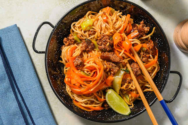 Quick Teriyaki Ginger Beef & Pork Noodles