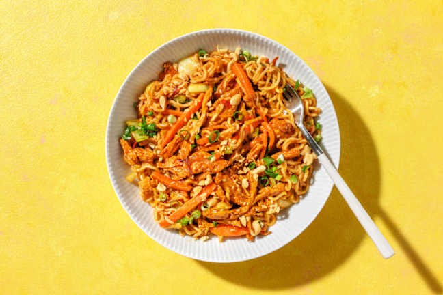 Lynstegte veggiebidder og 'yaki'-nudler
