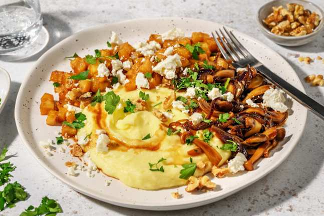 Black Garlic Mushrooms with Greek-Style Cheese & Celeriac