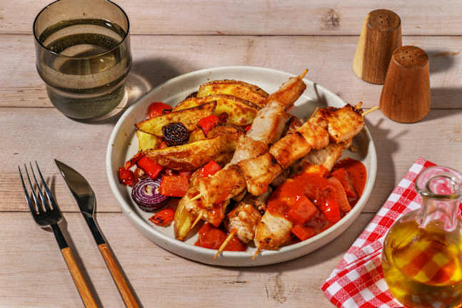 Arrosticini di suino e salsa di peperoni e paprika