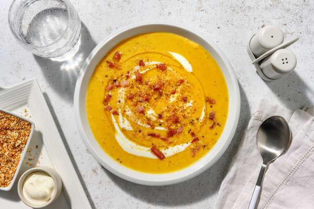 Sopa templada de zanahoria con bacon