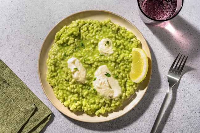 Risotto cremoso ai piselli e mozzarella di bufala Dop