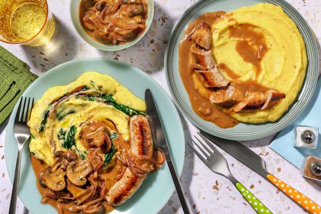 Stoemp de céleri-rave et saucisse de porc fermière