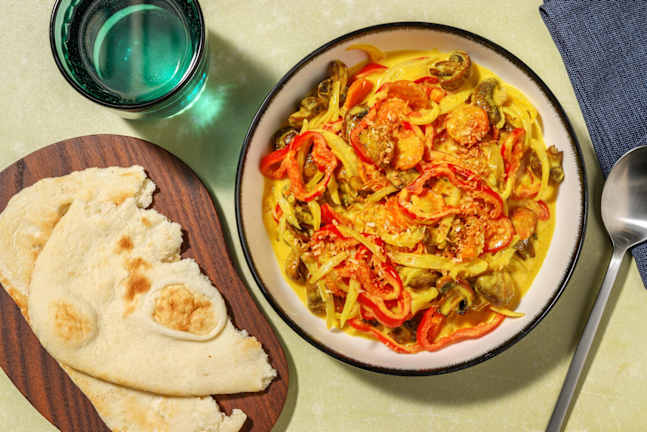 Goldenes Curry mit buntem Ofengemüse