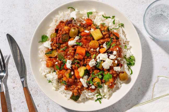 Veggie picadillo met linzen en witte kaas