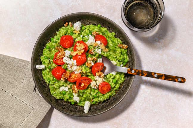 Venetian Risi e Bisi Inspired Spinach & Pea Risotto