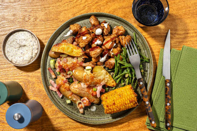 Popcorn Chicken & Cheesy Bacon Potatoes