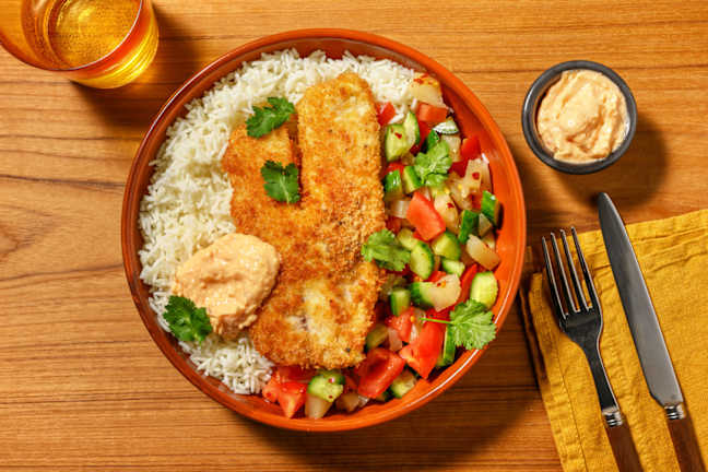 Superquick Caribbean Crumbed Fish & Rice