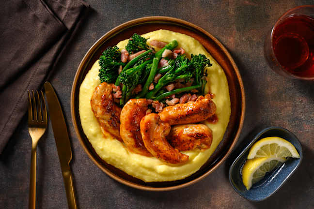 Sticky Chicken & Bacony Greens