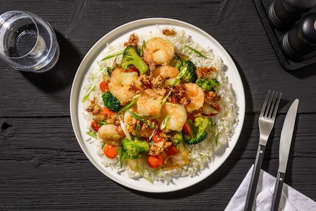 Crevettes géantes au gingembre et riz