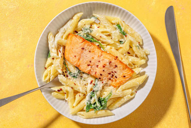 Creamy Garlic Salmon Penne