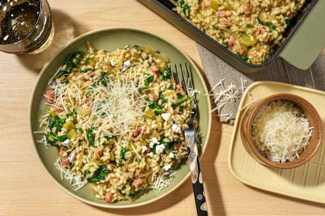 Basil Pesto, Bacon & Goat Cheese Risotto