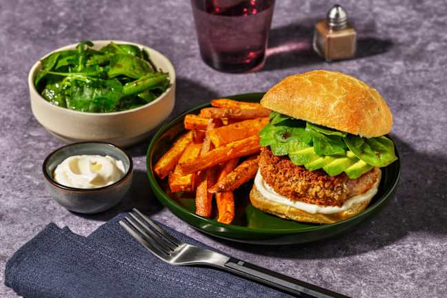 Plant-Based Crumbed 'Beef' & Avocado Burger