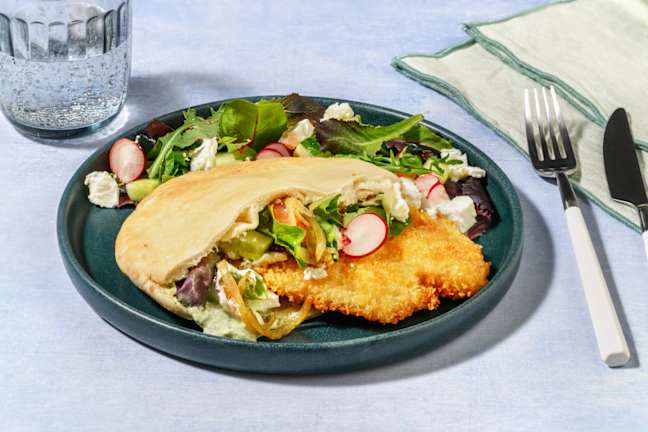 Shortcut Crumbed Fish & Fetta Salad Pita