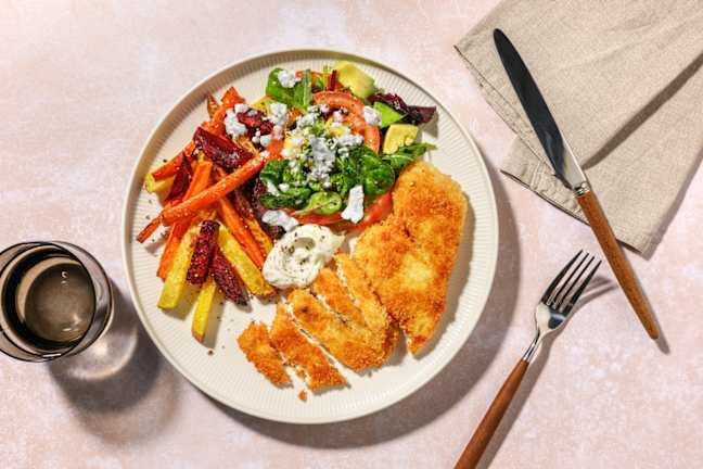 Crumbed Hoki & Rainbow Veggie Fries
