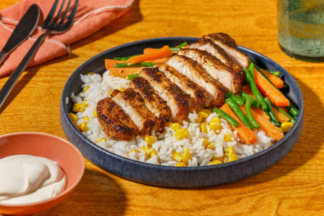 Caribbean Pork Steaks & Corn Rice