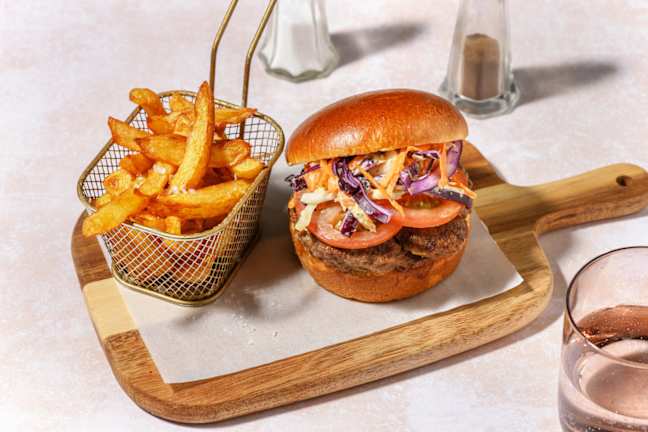 Spiced Beef & Creamy Pesto Slaw Burger