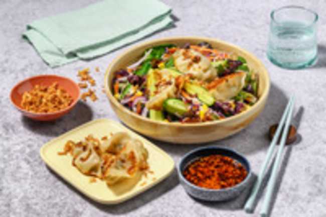 Veggie Gyozas & Miso-Sesame Quke Salad