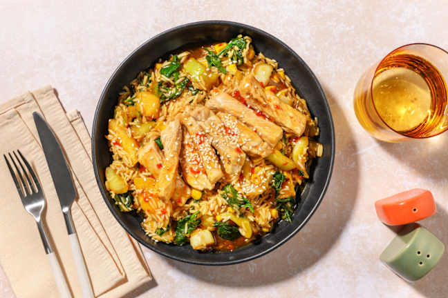 Quick Sweet Chilli Pork & Kimchi Fried Rice