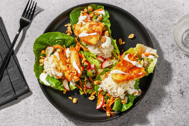 Wraps de laitue au haloumi et au chili doux