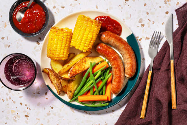 Herby Pork Bangers & Corn Cob