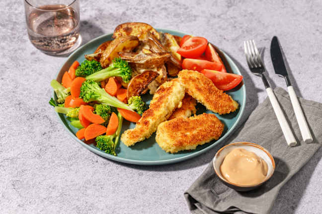 Crumbed Chicken Tendies & Golden Wedges