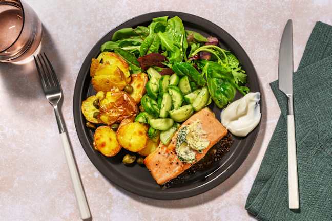 Scandi Style Baked Salmon and Dill Garlic Butter