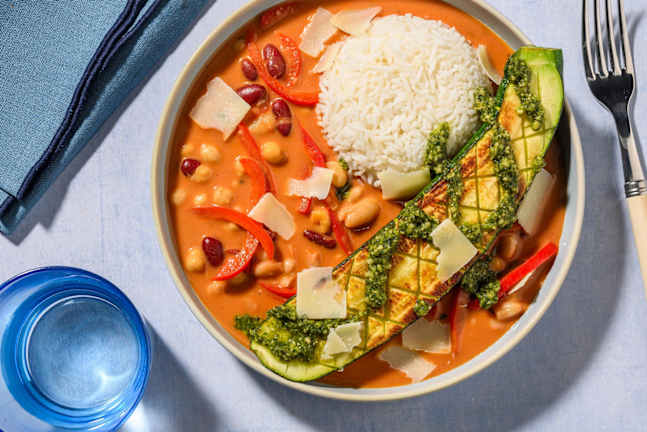 Criss-Cross Courgette with Creamy Bean Stew