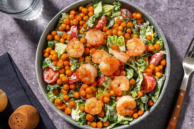 Caesar Salad mit Knoblauch-Crevetten