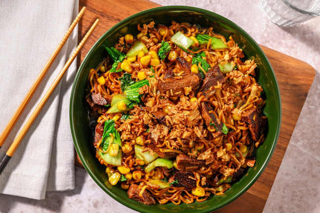 Nouilles aux émincés façon bœuf en sauce épicée