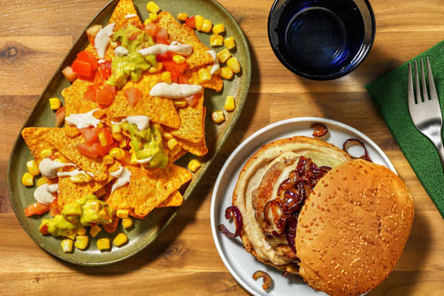 Chicken Cheeseburger with Loaded Tortilla Chips