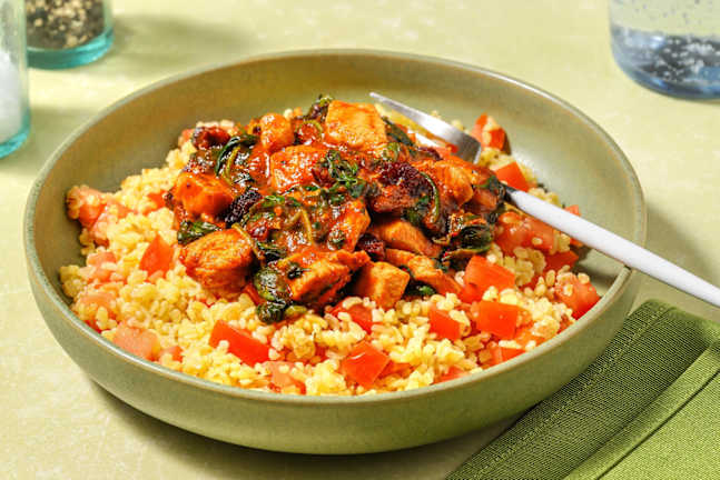 Harissa Cranberry Chicken on Bulgur