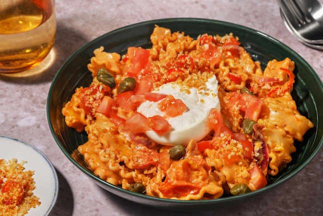 Mafaldine à la burrata et garniture piquante au panko