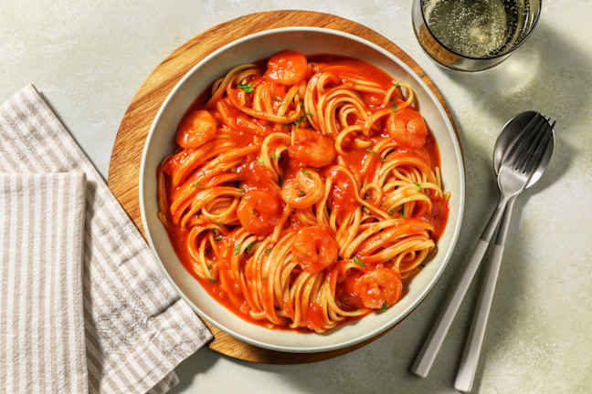Linguine all'arrabbiata aux crevettes