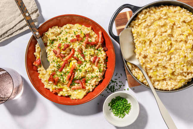 Risotto gourmand poireau & lardons fumés