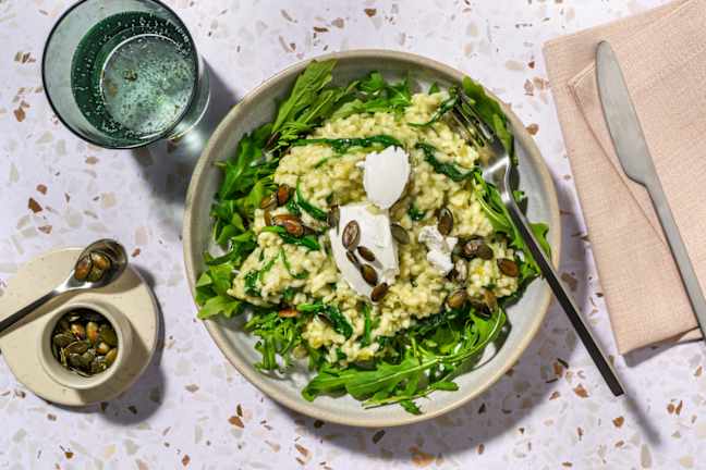 Risotto verde au pesto, chèvre & citron
