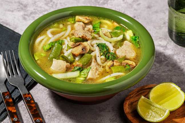 One Pot Char Siu Chicken and Mushroom Udon Broth